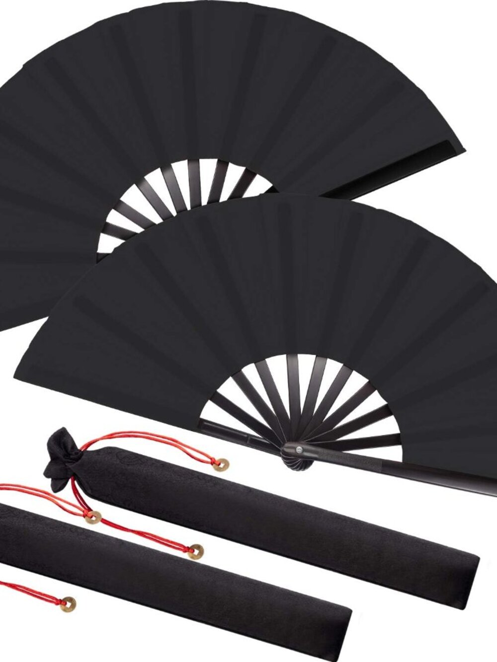 2 Packs Large Folding Hand Fans, 13'', Black